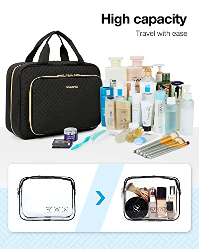 Toiletry Bag Hanging Travel Makeup Organizer with TSA Approved Transparent Cosmetic Bag Makeup Bag for Full Sized Toiletries (2 Count)