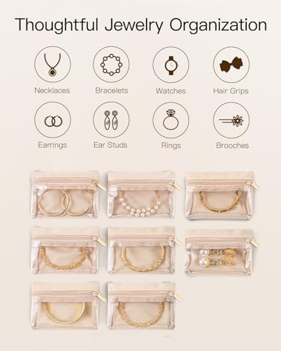 Travel Jewelry Case with 8 Velvet Jewelry Bags Travel Jewelry Storage Box Jewelry Organizer for Necklace Rings Earrings Teen Girls Gifts Trendy Stuff