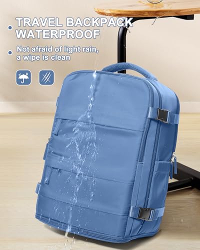 Large Travel Backpack Carry On for Women Man Waterproof Gym Backpacks with Laptop Compartment Mochila de Viaje Teacher Personal Item Backpack Rucksack Airplane Accessories Must Haves Sky Blue