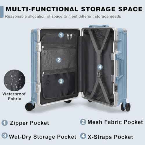 Luggage Sets 2 Piece Aluminum Frame Carry On and Checked Suitcase PC ABS Hard Shell TSA Lock No Zipper