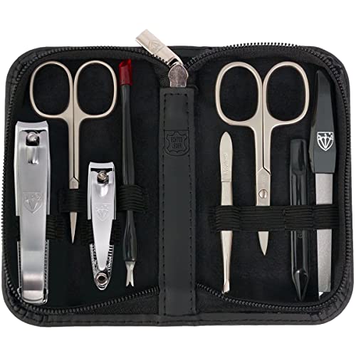 brand quality 8 piece manicure pedicure grooming kit set for professional nail care with genuine leather case black