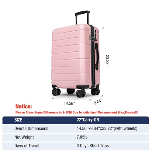 Carry On Luggage 22x14x9 Airline Approved Hardshell Carry On Suitcases with Wheels Travel Rolling 20 Inch Luggage with Cup Holder for Women