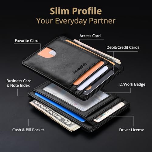 Slim Minimalist Front Pocket RFID Blocking Leather Wallets for Men and Women