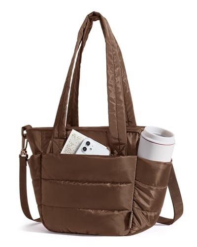 Lunch Bag Women Small Insulated Tote with Lunch Compartment Quilted Lightweight Puffy Tote Bag for Work (Coffee Brown)