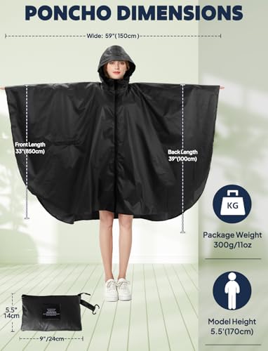 Waterproof Rain Poncho for Women Packable Hooded Raincoat with Pocket