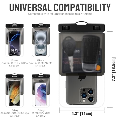 Universal Waterproof Phone Pouch [Double Space] IPX8 Dry Bag with Lanyard for iPhone 16 15 14 13 12 Pro Max XS XR X Galaxy S25 S24 S23 Ultra