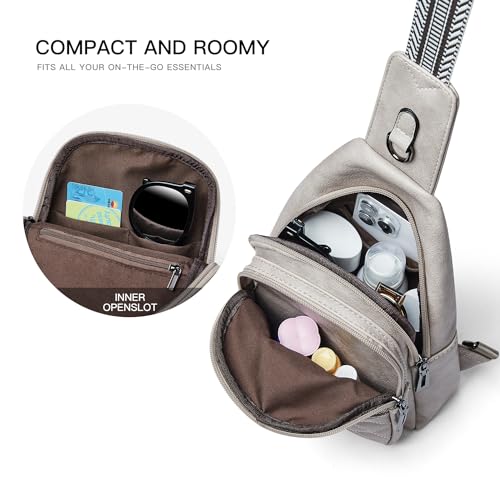 7L Sling Bag For Women Fanny Pack Crossbody Travel Shoulder Belt Bags Tote Backpack Purse Faux Leather Grey