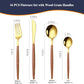 16 Pcs Gold Silverware Set with Simulated Wooden Handle for 4 (16 Count)