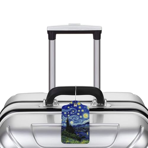 2 Pack Luggage Tags for suitcases Van Gogh Starry Night TSA Approved Label Luggage Tag Baggage Tag Leather Stainless Steel Loop Label Tag for Men Women Travel Bag Suitcase (2 Count)