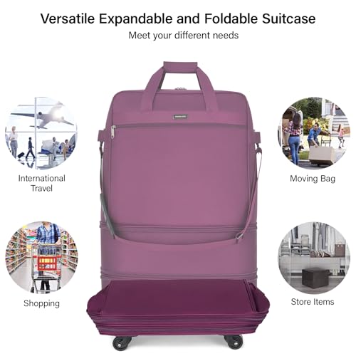 Suitcases with Wheels Expandable Foldable Luggage Bag Suitcase Collapsible Rolling Travel Bag Duffel Bag for Men Women Lightweight Suitcases without Telescoping Handle