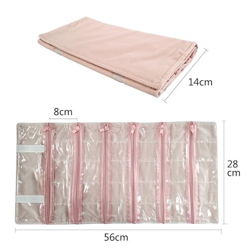 Travel Jewelry Roll Bag Portable Organizer Pouch With Grids&PVC Cover Storage Bags for Necklace