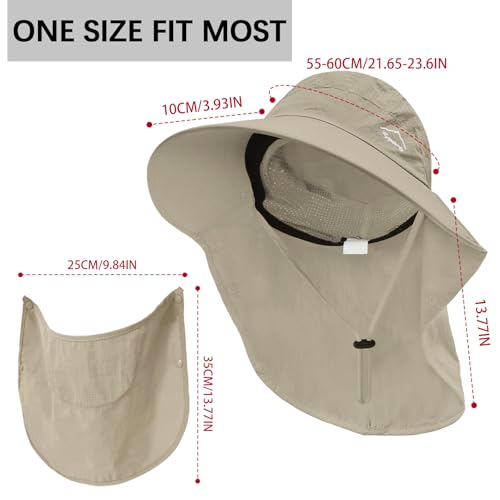 Sun Hat for Men Women with Neck Flap& Removable Face Cover Wide Brim