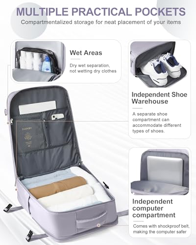 Large Travel Backpack Carry On for Women Man Gym Backpack with Laptop Compartment Mochila de Viaje Teacher Personal Item Backpacks Rucksack Airplane Accessories Must Haves Purple