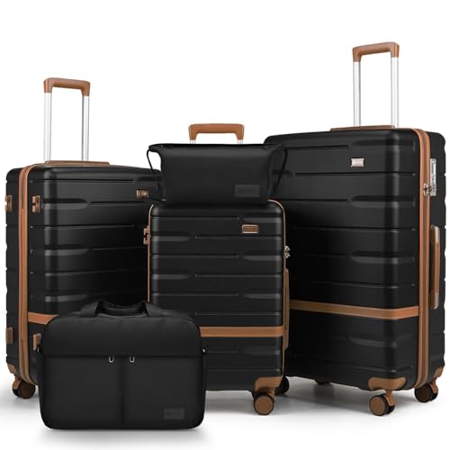 Luggage Sets 3 Piece with TSA Lock Hardside PC+ABS Carry On Suitcase with Spinner Wheels Lightweight Rolling Travel Luggage Sets with YKK Zippers (5 Count)