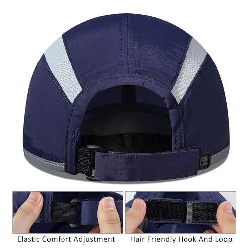 Baseball Cap Nylon Running Cap Outdoor Sports Hat for Men Women Adjustable Quick Drying Reflective Foldable UPF50+ Breath Mesh Water Repellency Race Performance Lightweight Navy