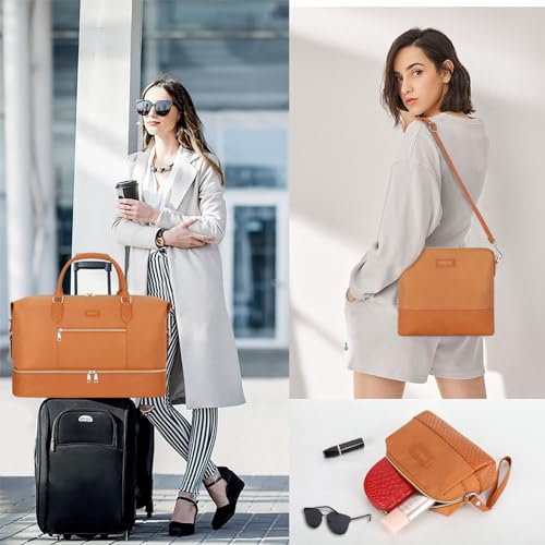 Weekender Bag for Women 21.5" Travel Duffel Large Carry On Bag 3PCS (3 Count)