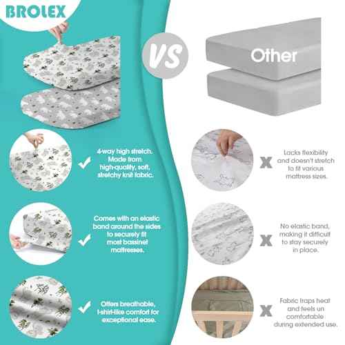Stretch Fitted Bassinet Sheet Set BROLEX 2 Pack Cradle Sheets for Bassinet Pad (2 Count)