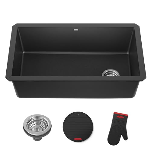 Forteza 32 inch Undermount Single Bowl Granite Kitchen Sink in Black