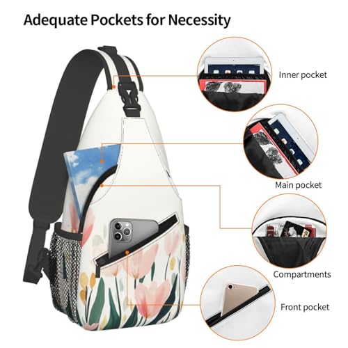 Sling Bag Tulip Flower Watercolor Hiking Daypack Crossbody Shoulder Backpack Travel Chest Pack for Men Women