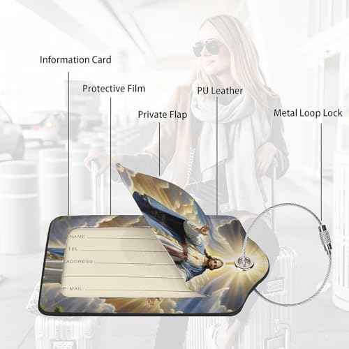 2 Pack Luggage Tags for suitcases God TSA Approved Label Luggage Tag Baggage Tag Leather Stainless Steel Loop Label Tag for Men Women Travel Bag Suitcase (2 Count)