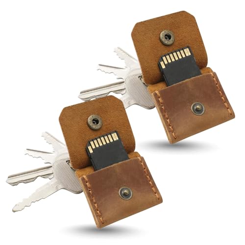 Genuine Leather SD Card Holder Keychain