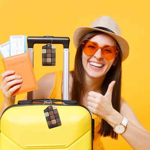 2 Pack Luggage Tags for suitcases Wood Blocks Walnut TSA Approved Label Luggage Tag Baggage Tag Leather Stainless Steel Loop Label Tag for Men Women Travel Bag Suitcase (2 Count)