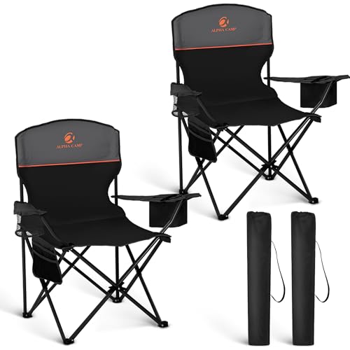 2 Pack Portable Camping Chairs for Adults Lawn Chairs Support 250 lbs Black (2 Count)