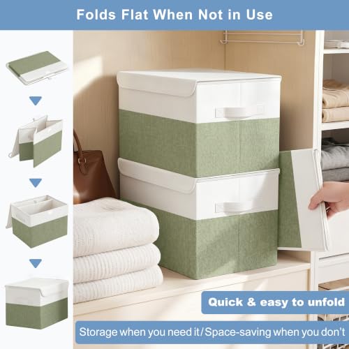 Large 17" 42 Quarts Collapsible Stackable Storage Bins with Lids [3 (3 Count)