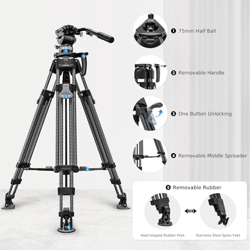 Professional Carbon Fiber Video Tripod with 360° Fluid Head