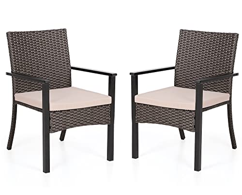 Wicker Patio Dining Chairs Set of 2 with Removable Cushions (2 Count)