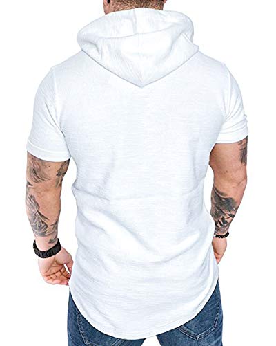 Mens Fashion Hoodies Sport Pullover Solid Color Shirt Workout Lightweight Tops White