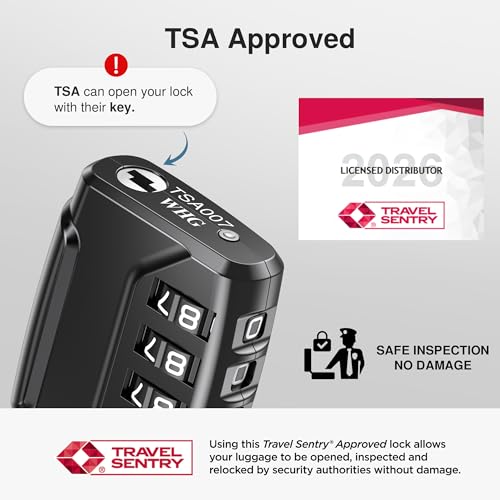 6 Pack TSA Approved Luggage Locks 4 Digit Code Cable Lock Black (6 Count)