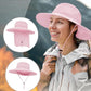 Outdoor Sun Hats with Stowable Neck Flap for Men Women UPF 50+ Mesh Summer Bucket Hat Wide Brim for Fishing Safari Hiking Pink