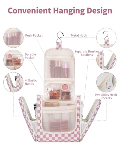 Large Hanging Toiletry Bag for Women Travel Makeup Bag Organizer Toiletries Bag Dry Wet Separation for Cosmetics Essentials Accessories