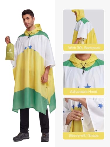 Adult Rain Poncho Waterproof Hooded Raincoat Lightweight Packable