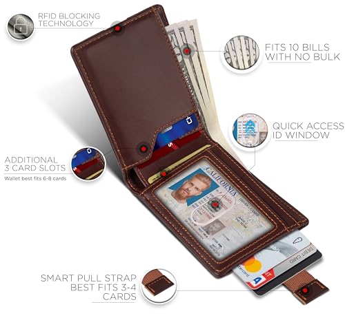 RFID Blocking Slim Bifold Genuine Leather Thin Minimalist Front Pocket Wallets for Men Billfold Wallet Men Gift