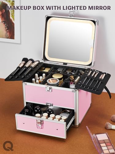 Makeup Box with Detachable Magnetic LED Mirror