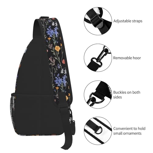 Sling Bag Vintage Botanical Flower Wildflower Hiking Daypack Crossbody Shoulder Backpack Travel Chest Pack for Men Women