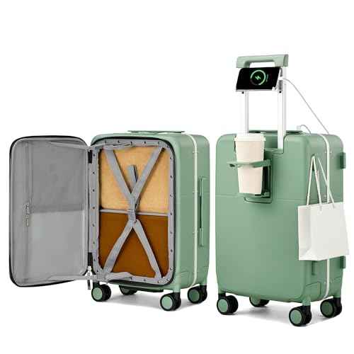 20 Inch Top Opening Carry On Luggage with Cup Holder and USB Ports