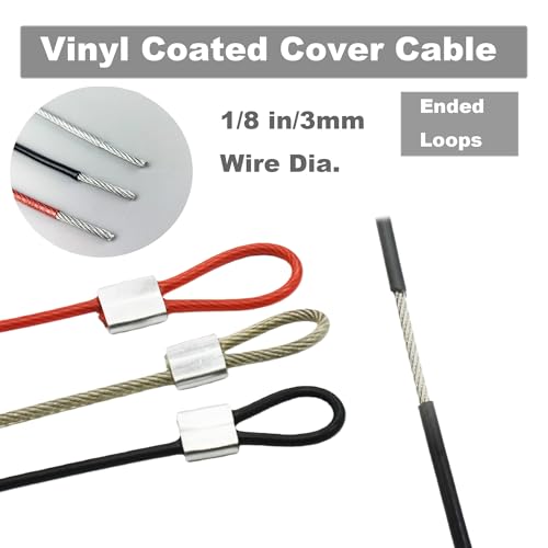 1/8"(3mm) Wire Diam Stainless Steel Cable Eyelets Loops Short Rope Lanyard Safety Tether Chain Lock with Vinyl Coated Cover, 20Pcs 6" Long Red (20 Count)