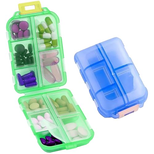 Small Pill Case Travel Pill Box Cute Pill Organizer for Purse Portable Daily Medicine Organizer 10 Compartment Pill Holder for Vitamins (2 Count)