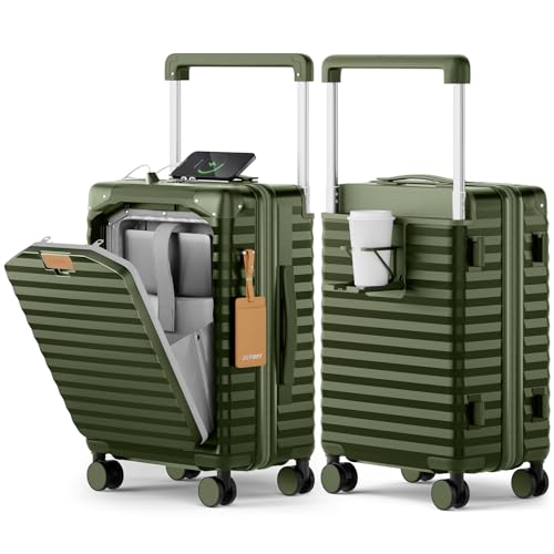 20 Inch Carry on Luggage with Front Pocket and Cup Holder