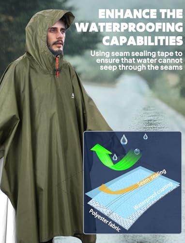 Hooded Rain Poncho for Adult Waterproof Lightweight Raincoat