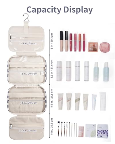 Travel Toiletry Bag for Women Large Hanging Makeup Bag Organizer Toiletries Bag for Full Size Essentials Accessories Cosmetics