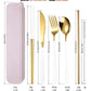 6 Pieces 18 8 Stainless Steel Flatware Set Portable Reusable Cutlery Set Travel Utensils Set Including Chopsticks Knife Fork Spoon Straws Cleaning Brush Dishwasher Safe (6 Count)