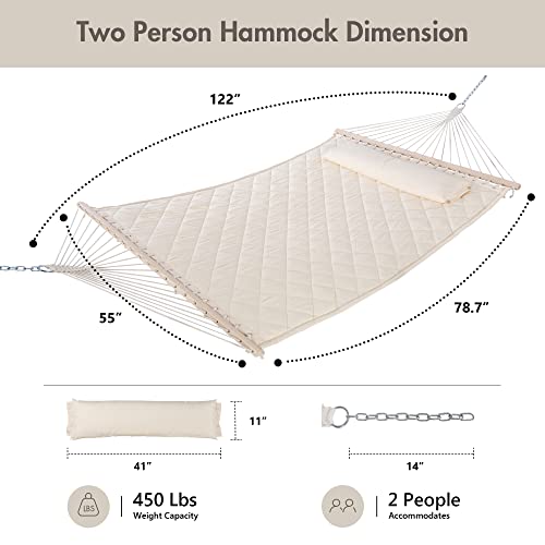 Heavy Duty Hammock with Spreader Bars and Detachable Pillow