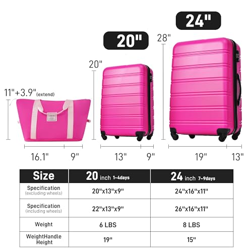 Luggage sets of 3 Piece 20 24 IN Carry on Luggage Hard Case Pink Luggage Expandable Checked Luggage Suitcase Set with Wheels