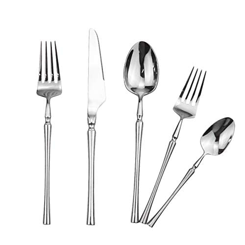 20 piece Silver Flatware Set 304 Stainless Steel Fork Spoon Cutlery Luxury Mirror Polished Silverware (4 Count)