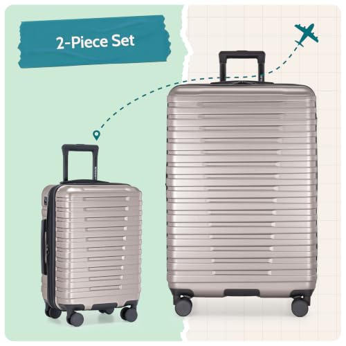Boren Expandable Hardside Rugged Travel Luggage with 8 Spinner Wheels (2 Piece)