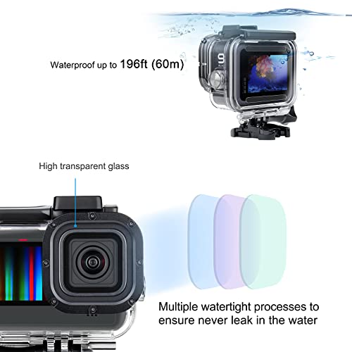 196FT 60M Waterproof Case for GoPro Hero 13 12 11 10 9 Black